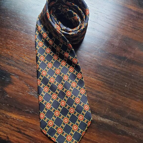 Vintage Marco Valenza 100% Silk made in Italy Classic red/Gold/Black necktie - Picture 1 of 6